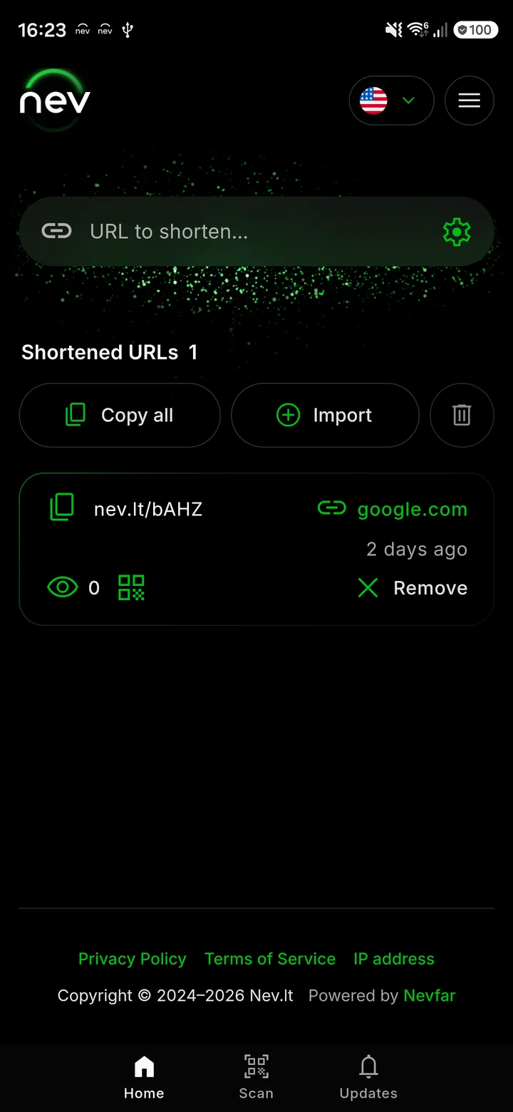 Application Nev pour Android: Écran principal