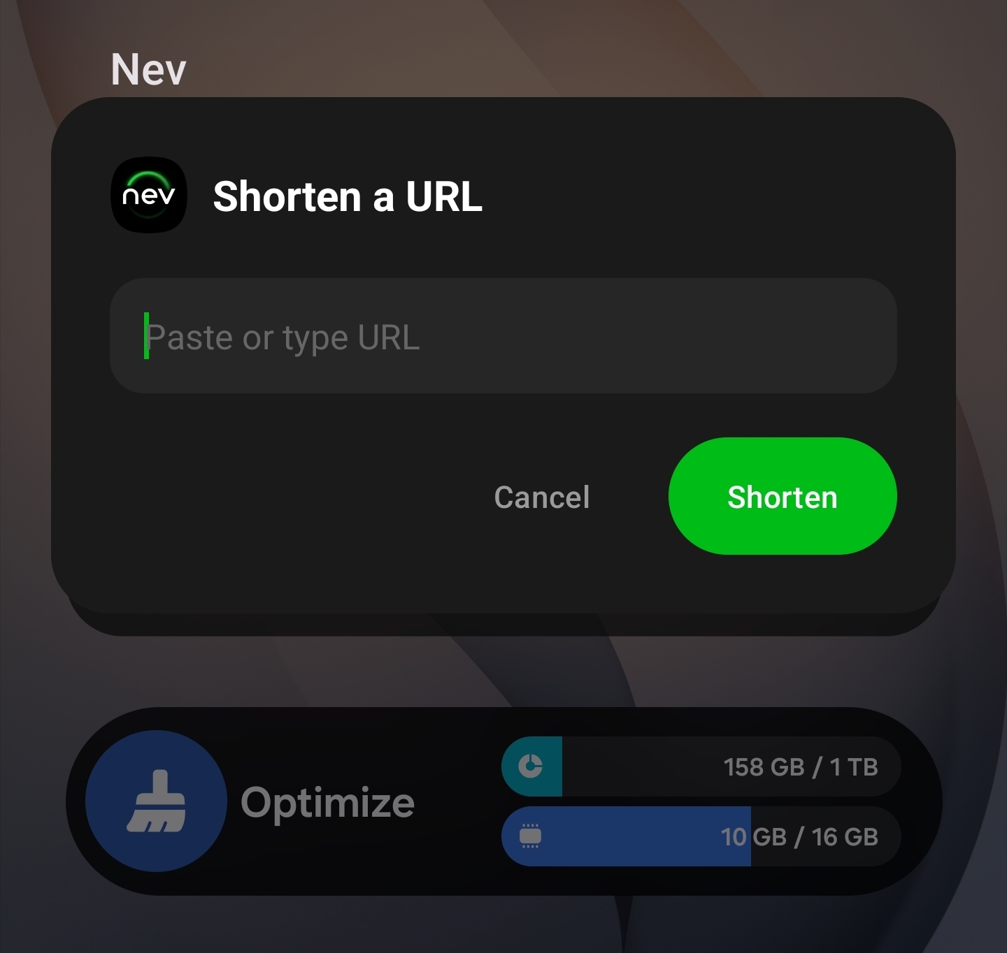 Widget shorten URL